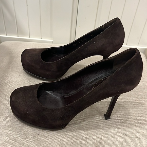 Yves Saint Laurent Tribute Brown Suede Pumps Stiletto Heels size 38 - Picture 3 of 12